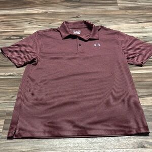 Under Armour Men's Striped Polo Shirt - Red Heat Gear Loose Fit Large